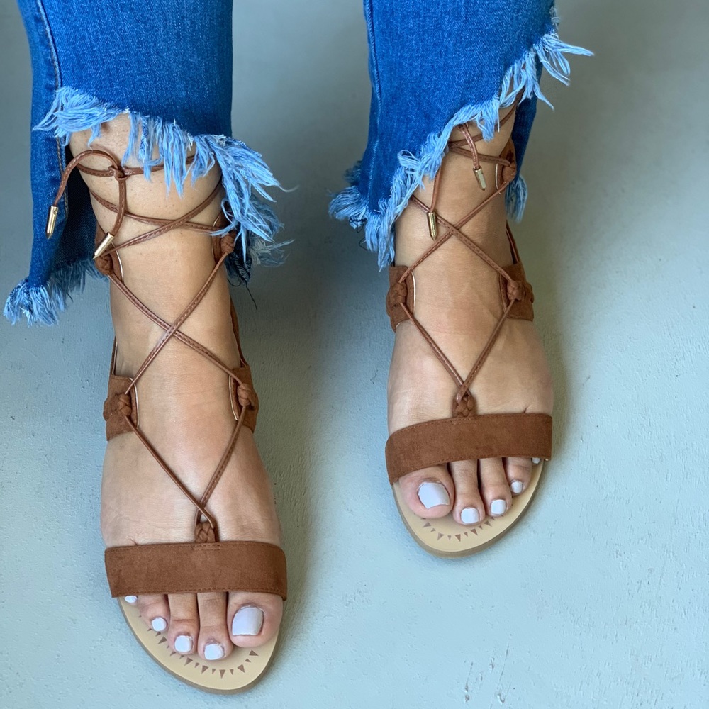 Ludlow Cognac Ghillie Lace Up Gladiator Sandal - Picture 2 of 7